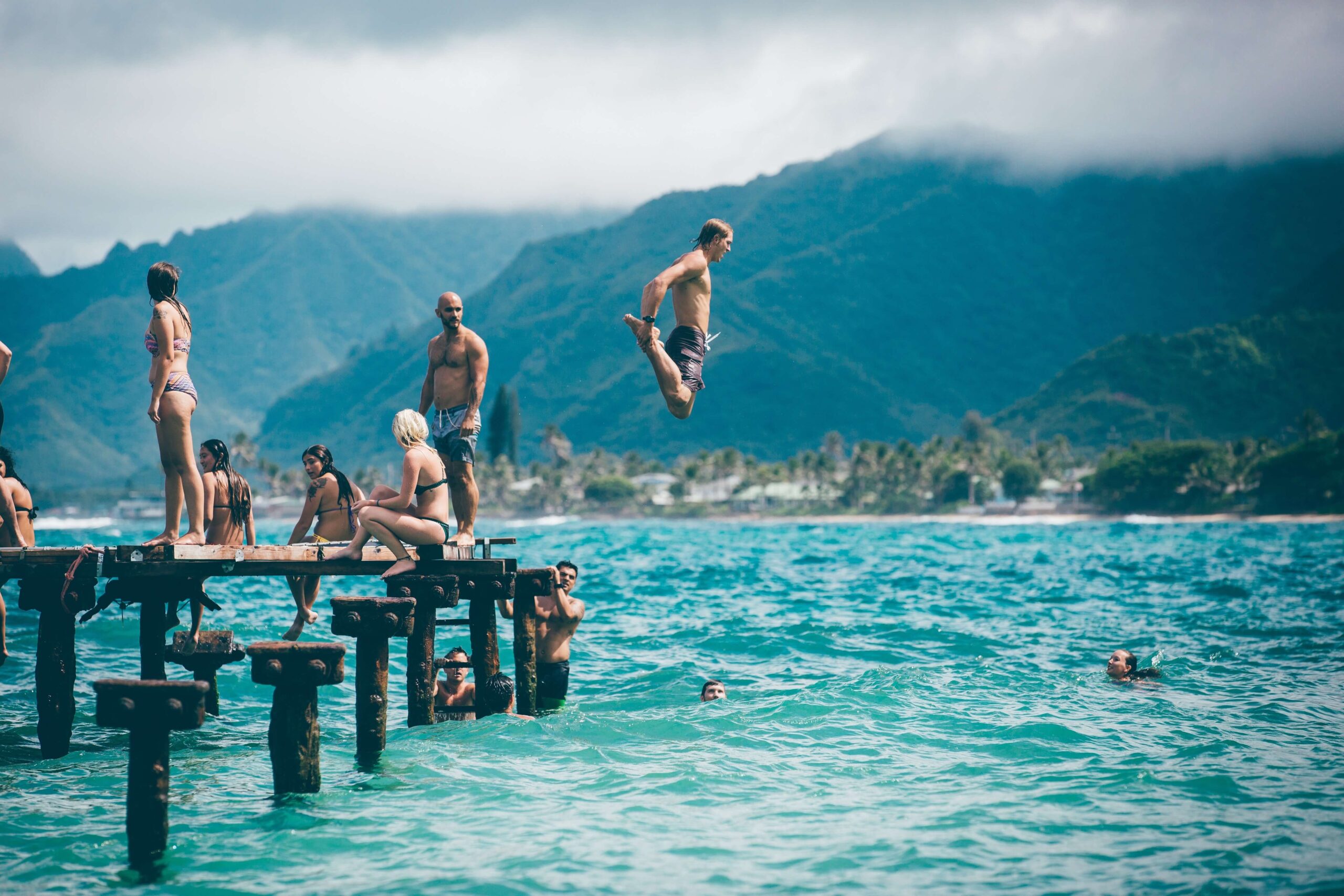 People jumping in the water